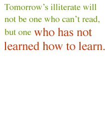 Tomorrow's illiterate will not be one who can't read, but one who has not learned how to learn.