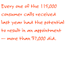 Every one of the 115,000 consumer calls received last year had the potential to result in an appointment -- more than 37,000 did.