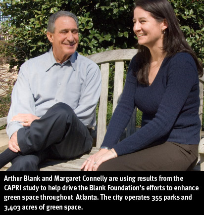 Arthur Blank and Margaret Connelly are using the results from the CAPRI study to help drive the Blank Foundation's efforts to enhace green space throughout Atlanta.