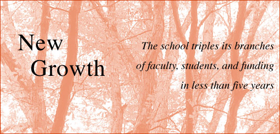 New Growth -- The school triples its branches of faculty, students, and funding in less than five years